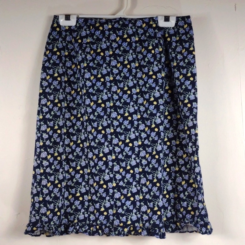 VTG I.L.U. Blue Floral Midi Skirt -5
